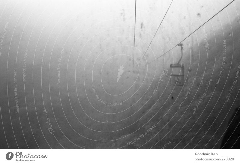 35mm? Umwelt Natur Klima Wetter Nebel Eis Frost Wald Hügel Berge u. Gebirge Schlucht Seilbahn außergewöhnlich frei hoch Stimmung Schwarzweißfoto Innenaufnahme