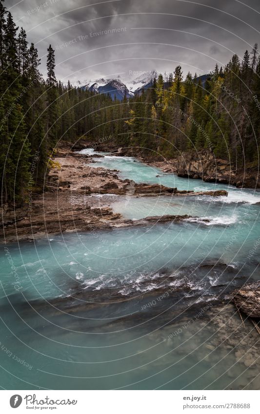 Fluss Ferien & Urlaub & Reisen Natur Landschaft Himmel Wolken Gewitterwolken Herbst Klima Klimawandel Wald Berge u. Gebirge Flussufer Sauberkeit wild blau