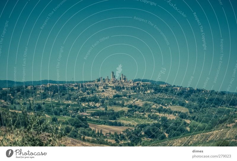 San Gimignano in der Toskana (Italien) Wiese Hügel Kleinstadt Skyline Gebäude Sehenswürdigkeit entdecken historisch Farbfoto Außenaufnahme Menschenleer