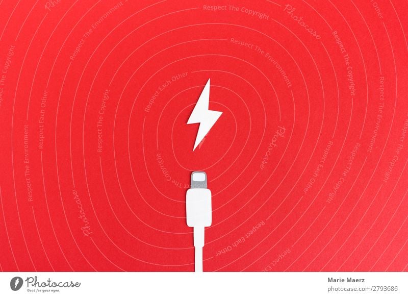 Akku aufladen - Ladekabel mit Blitz Technik & Technologie machen rot Kraft Erschöpfung Energie Geschwindigkeit Liebe Stress Sucht Termin & Datum Batterie leer