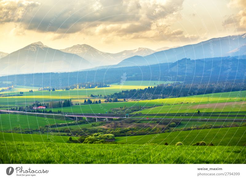 Malerische grüne Felder und Wiesenlandschaft ruhig Ferien & Urlaub & Reisen Tourismus Ausflug Abenteuer Ferne Freiheit Expedition Sommer Berge u. Gebirge