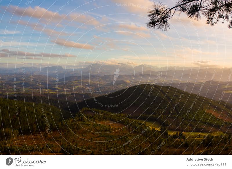 Majestätische Landschaft mit grünen Bergen im Sonnenlicht Berge u. Gebirge Tal malerisch Farbe Gelände Perspektive Natur Tourismus Jahreszeiten Sommer Umwelt