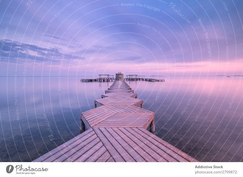 Holzpfeiler an einem bewölkten Abend Anlegestelle Meer Wasser Wolken Himmel ruhig Herrenhaus murcia Spanien Ferien & Urlaub & Reisen Ausflug Natur harmonisch