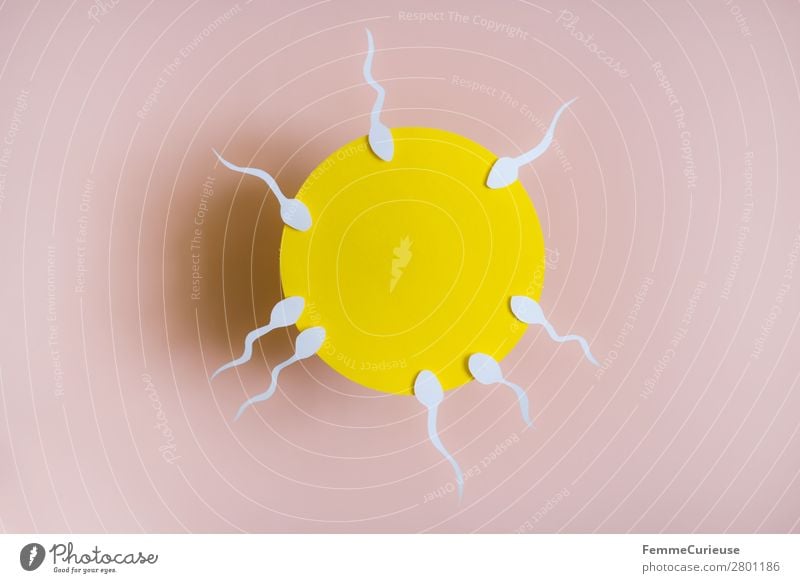 Reproduction - sperm swimming to egg cell Zeichen Sex Sexualität rosa gelb weiß Familienplanung Kinderwunsch schwanger Spermien Eizelle Fertilisation