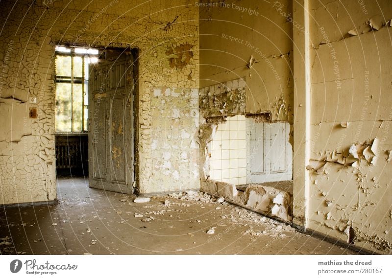 SCHÖNES ZIMMER MIT DURCHBRUCH Menschenleer Industrieanlage Fabrik Ruine Gebäude Architektur Mauer Wand Fenster Tür alt ästhetisch außergewöhnlich eckig