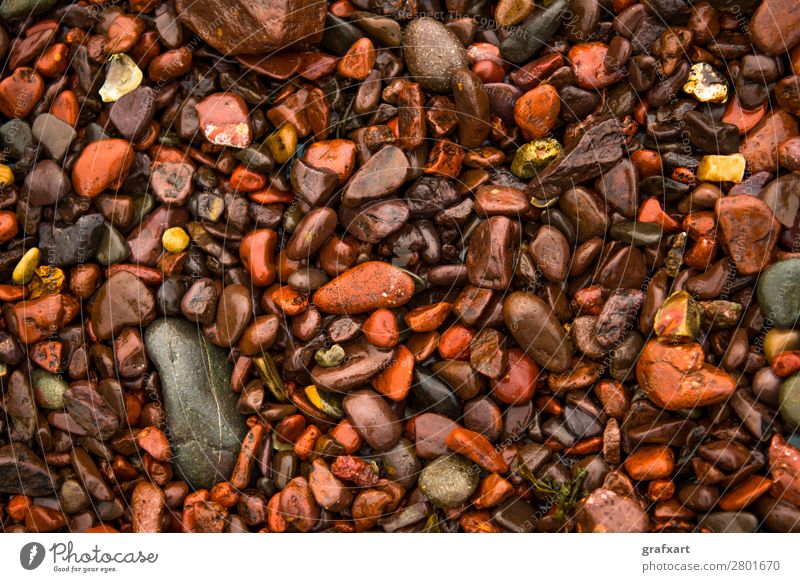 Nasse rote Kieselsteine an der Atlantikküste in Schottland hintergrund strand kiesstrand schön braun nahaufnahme farbig dekorativ design detail unterschied