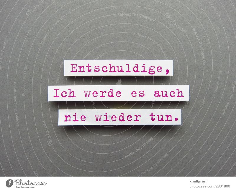 Entschuldige, Ich werde es auch nie wieder tun. Schriftzeichen Schilder & Markierungen Kommunizieren grau rot weiß Gefühle Stimmung Mut Mitgefühl gehorsam