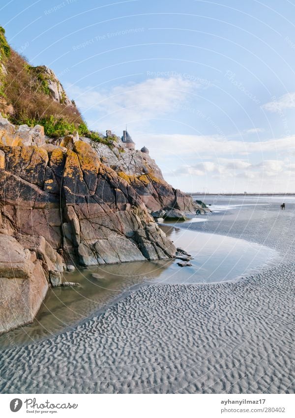 Mont Saint Michel bei Ebbe Strand Küste Gezeitenbecken Botanik Wolken Küstenstreifen erodieren Europa Frankreich Pilz Horizont Landschaft Ebene mehrschichtig