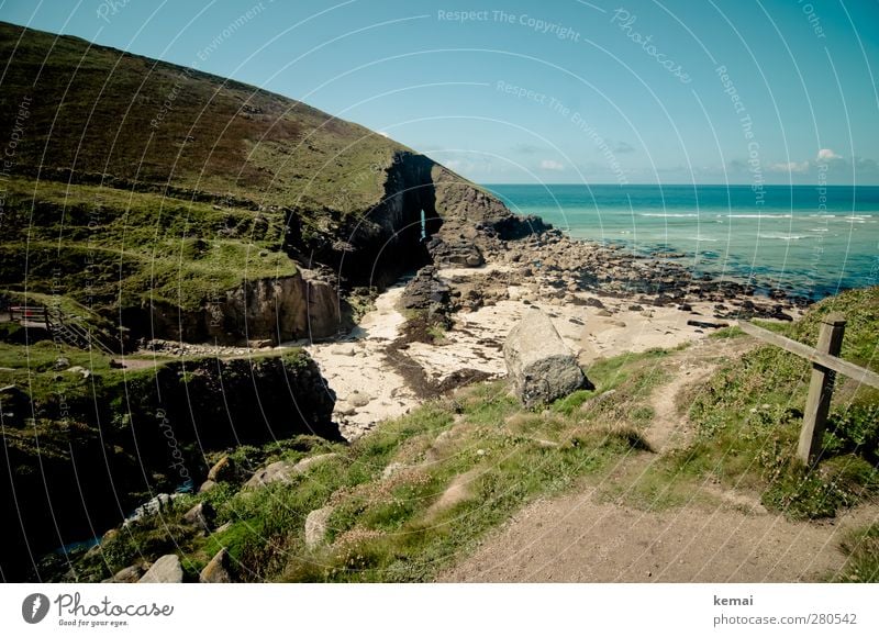 Lieblingsbucht Umwelt Landschaft Pflanze Urelemente Erde Wasser Himmel Wolken Sonnenlicht Sommer Schönes Wetter Gras Sträucher Grünpflanze Hügel Küste Strand