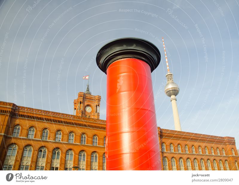 Werbepause Werbebranche Wolkenloser Himmel Berlin-Mitte Stadtzentrum Bauwerk Gebäude Architektur Sehenswürdigkeit Wahrzeichen Berliner Fernsehturm Rotes Rathaus