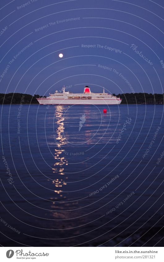 ein schiff wird kommen.... Landschaft Wolkenloser Himmel Mond Vollmond Sommer Wellen Küste Seeufer Flussufer Nordsee Ostsee Meer Schifffahrt Binnenschifffahrt