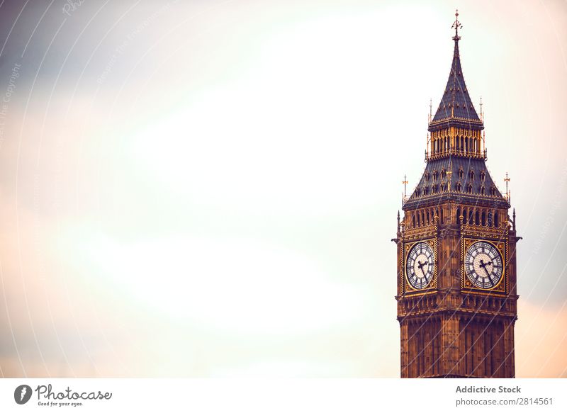 Horizontale Aufnahme von Big Ben, London. Kopierbereich Aussicht Turm Uhr Architektur Europa England Großstadt Stadt Themse Gebäude Vientiane Brücke Skyline