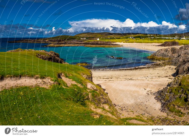 Sandstrand Clachtoll Beach und Campingplatz in Schottland Atlantik Bucht clachtoll beach Einsamkeit Erholung Großbritannien Klima Klimawandel Klippe Lagune