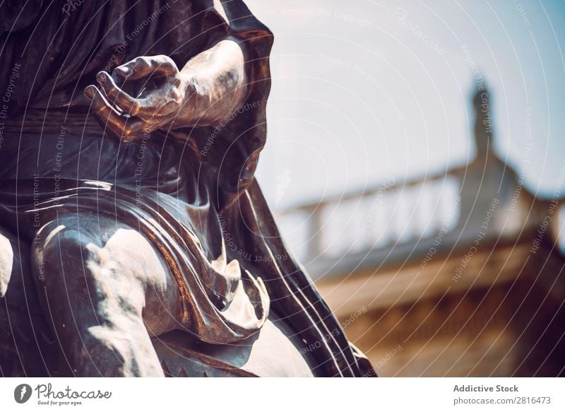 Detail der Statue von Marcus Aurelius auf seinem Pferd auf der Piazza del Campidoglio, Rom, Italien. Straße Nahaufnahme alt altehrwürdig Detailaufnahme Europäer