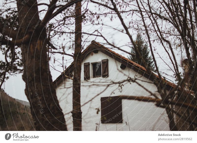 Kleines Haus im Winter Natur klein heimwärts Architektur Gebäude natürlich Anwesen Landschaft schön Umwelt Strukturen & Formen Konstruktion Außenseite Wald