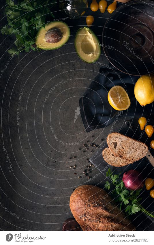 Obst und Brot auf dem Tisch Schalen & Schüsseln Frucht Lebensmittel Mahlzeit Gesundheit frisch Frühstück Snack Feinschmecker Pfeffer Serviette geschmackvoll