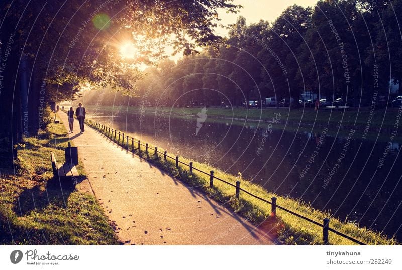 Nymphenburg Spaziergang Städtereise Paar 2 Mensch Herbst Schönes Wetter Park Kanal Hauptstadt Stadtrand Nymphenburger Schloß Wege & Pfade Bank gehen leuchten