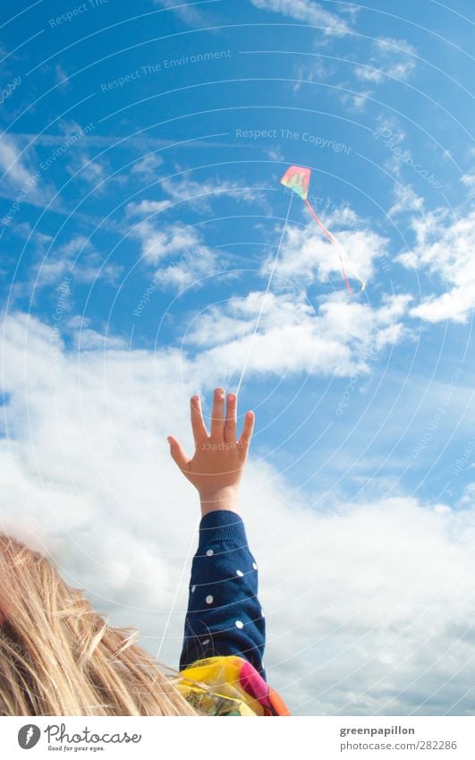 Flieg, Drachen! Flieg! Spielen Freiheit Sommer Sommerurlaub Sonne Erntedankfest Kind Kleinkind Mädchen Junge 1-3 Jahre 3-8 Jahre Kindheit Himmel Schönes Wetter