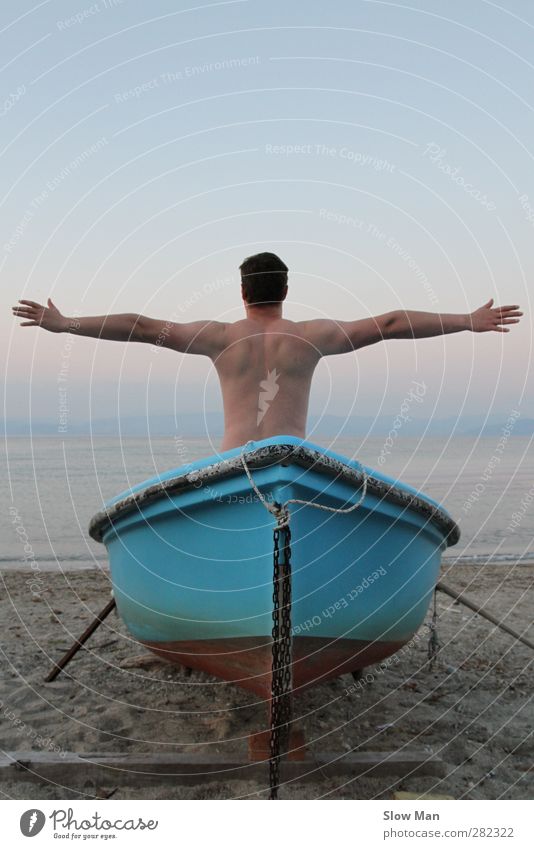 Leinen los ! Körper Fitness harmonisch Sinnesorgane Erholung ruhig Meditation Ferne Freiheit Strand Meer Sport Yoga maskulin Rücken sportlich Unendlichkeit blau