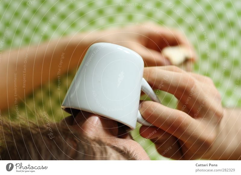 Mokka am Morgen Frühstück Kaffeetrinken Getränk Heißgetränk Espresso Geschirr Tasse maskulin 1 Mensch festhalten hell lecker Porzellan Muster Tischwäsche