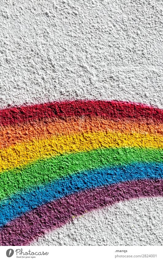 Regenbogen Mauer Wand spektral einfach mehrfarbig weiß Farbfoto Außenaufnahme Nahaufnahme Menschenleer Textfreiraum unten