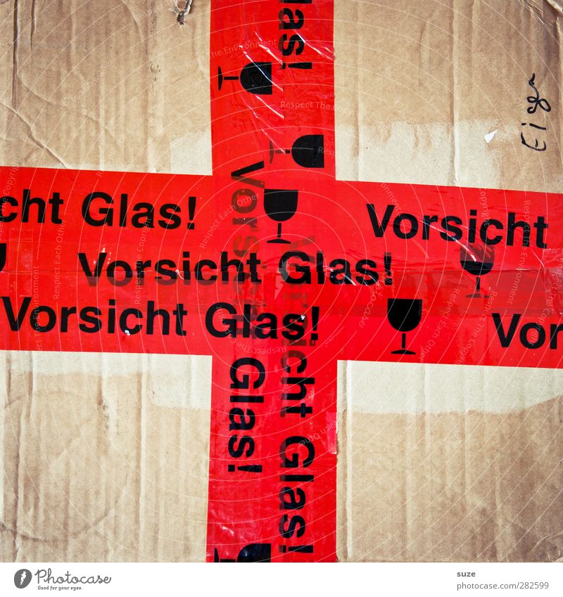 Rotes Kreuz Umzug (Wohnungswechsel) Verpackung Schriftzeichen Hinweisschild Warnschild einfach rot Symbole & Metaphern Karton Typographie Warnhinweis Warnung