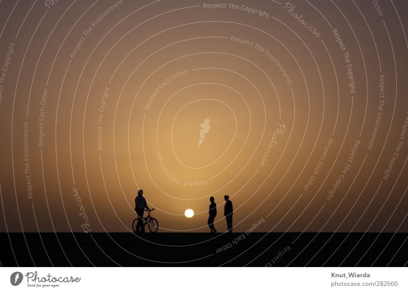 Sonnenuntergang Maspalomas Ferien & Urlaub & Reisen Tourismus Ferne Freiheit Sommer Sommerurlaub Fahrrad Mensch 3 Erholung Gran Canaria Scherenschnitt Farbfoto