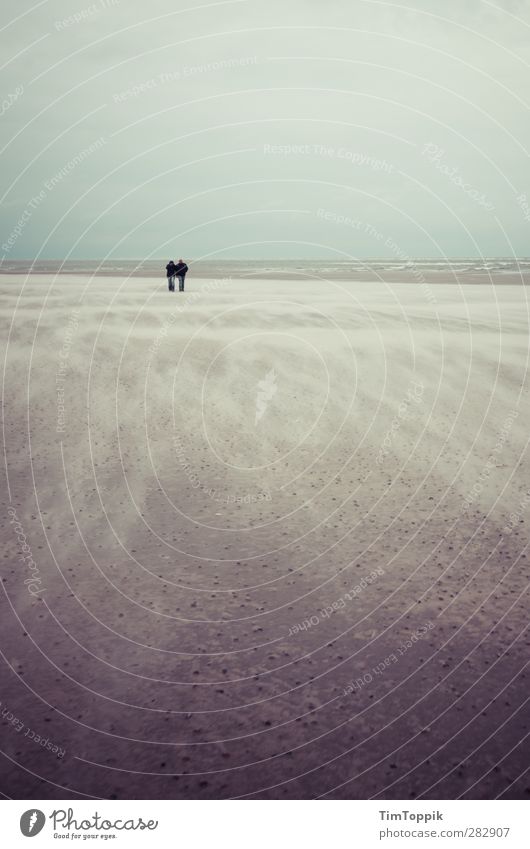 Nowhere #4 Strand Zusammensein Liebespaar Sand Sandstrand Sandsturm Langeoog Meer Wellen Spaziergang Strandspaziergang Paar Sturm Traurigkeit sentimental