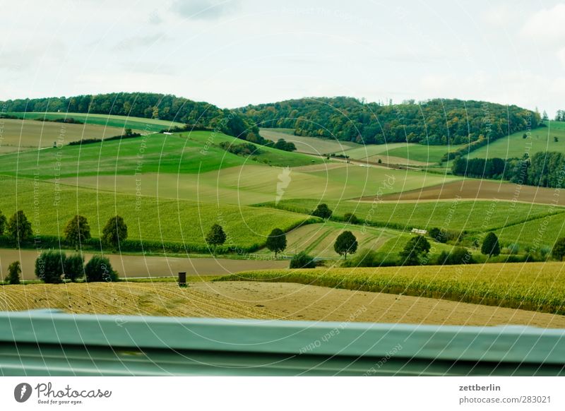 Transit Umwelt Natur Landschaft Pflanze Himmel Sommer Herbst Klima Klimawandel Wetter Schönes Wetter Garten Park Wiese Feld Wald Hügel Straße Autobahn gut schön