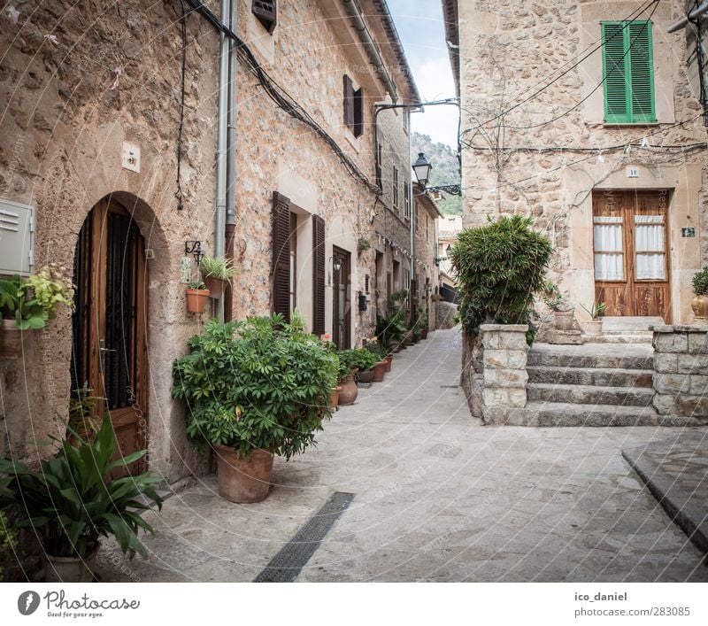 Spaziergang in Valldemossa Ferien & Urlaub & Reisen Tourismus Ausflug Haus Spanien Europa Dorf Kleinstadt Stadtzentrum bevölkert Gebäude Mauer Wand Fassade