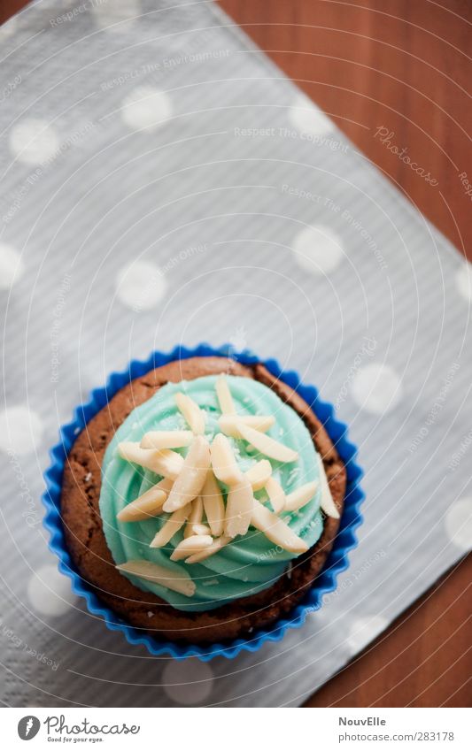 Control yourself. Lebensmittel Dessert Süßwaren Kaffeetrinken Diät niedlich süß blau türkis Cupcake Törtchen Farbfoto Innenaufnahme Makroaufnahme Menschenleer