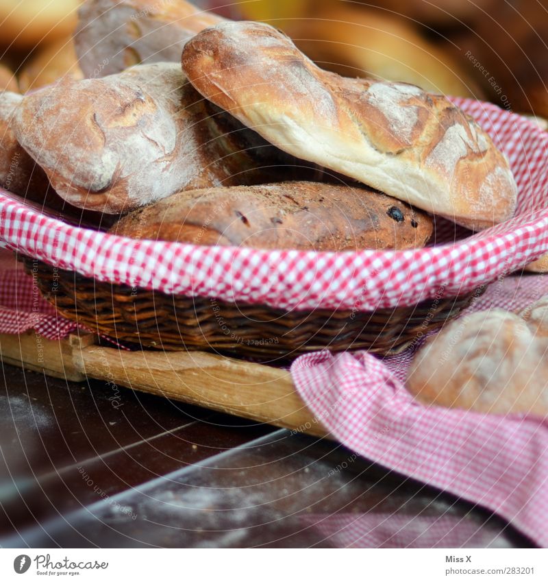 Körbchen Lebensmittel Teigwaren Backwaren Brot Brötchen Ernährung Frühstück Mittagessen Abendessen Schalen & Schüsseln frisch lecker Baguette Korb kariert