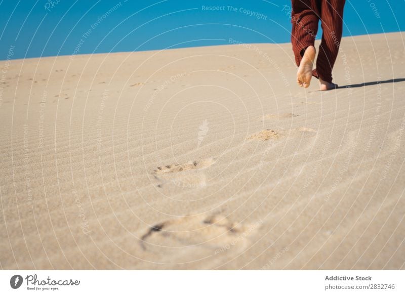 Schneiden Sie männliche Füße auf welligem Sand ab. Mann Fuß Barfuß Ferien & Urlaub & Reisen Strand Natur Küste stehen Unbekümmertheit Konsistenz regenarm Riffel