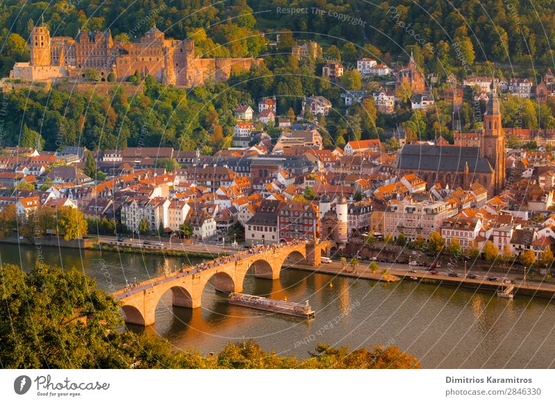 Die romantische Stadt Heidelberg Landschaft Wasser Hügel Teich Fluss Kleinstadt Sehenswürdigkeit Ferien & Urlaub & Reisen schön orange Euphorie Abenteuer