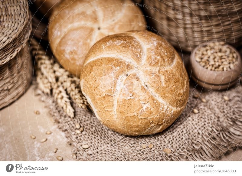 Frisches Brot und Weizen auf rustikalem Hintergrund Lebensmittel Teigwaren Backwaren Ernährung Essen Frühstück Mittagessen Abendessen Büffet Brunch Bioprodukte