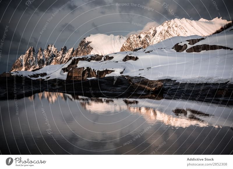 Insel Senja, Norwegen Landschaft Schnee Winter Norweger Berge u. Gebirge Fjord Arktis Meer Eis kalt Natur Norden Wasser Himmel Skandinavien