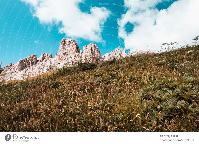 Wolken und Schatten in den Dolomiten mit Wiese II Zentralperspektive Starke Tiefenschärfe Sonnenstrahlen Sonnenlicht Lichterscheinung Silhouette Kontrast Tag