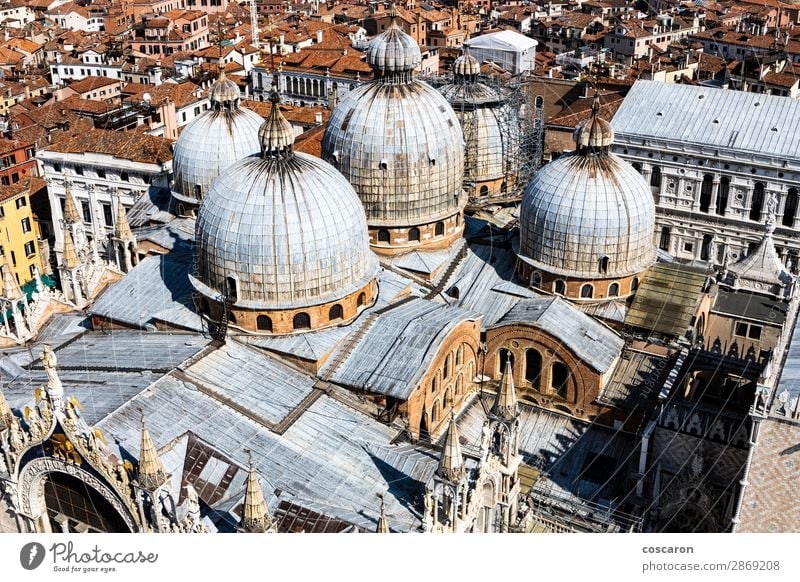 Panoramablick auf Venedig mit St. Mark's Domkuppeln Ferien & Urlaub & Reisen Tourismus Meer Insel Karneval Landschaft Frühling Sommer Stadt Hauptstadt Skyline