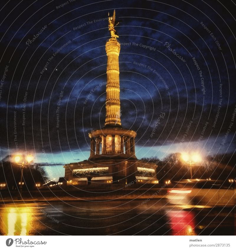 Siegessäule Wolken Gewitterwolken Nachthimmel Sonnenaufgang Sonnenuntergang Frühling schlechtes Wetter Regen Stadt Hauptstadt Menschenleer Platz Bauwerk