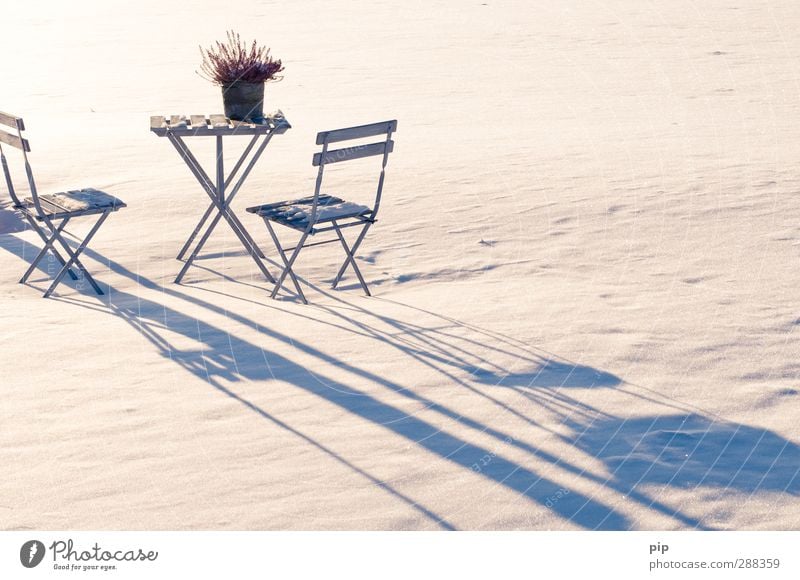 winterpause Stuhl Tisch Gartenstuhl Biertische Natur Winter Schnee Heide-Nelke kalt Idylle Schatten Einsamkeit Schneedecke Farbfoto Gedeckte Farben