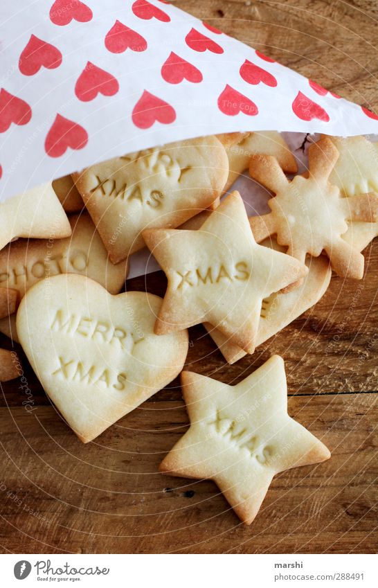 mit Liebe gebacken.... Lebensmittel Dessert Süßwaren Ernährung Essen lecker Weihnachten & Advent Plätzchen Bäcker Schriftzeichen Symbole & Metaphern Holztisch