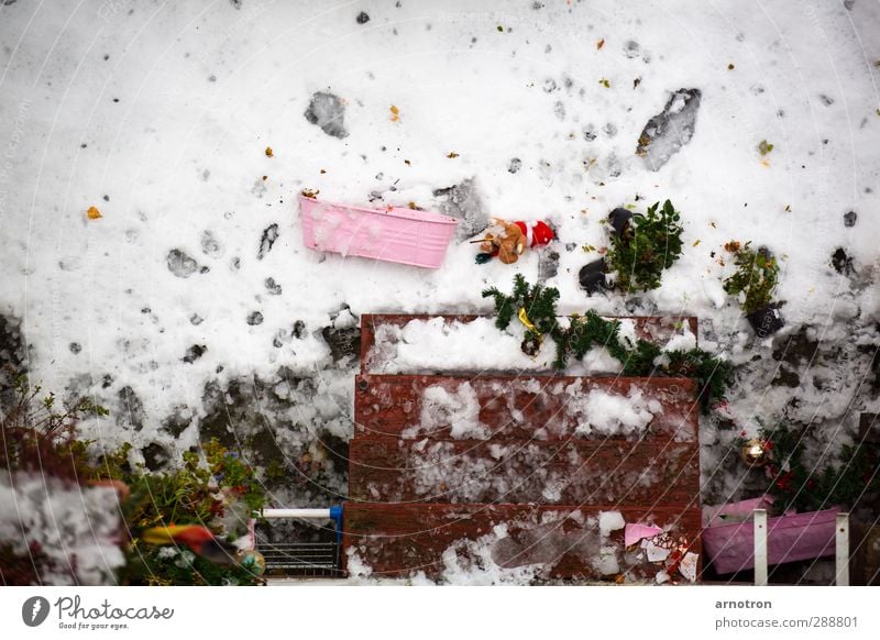 Alles Gute kommt von oben Weihnachten & Advent Winter Schnee Tannenzweig Treppe Terrasse Dekoration & Verzierung fallen liegen grün rosa weiß Zerstörung