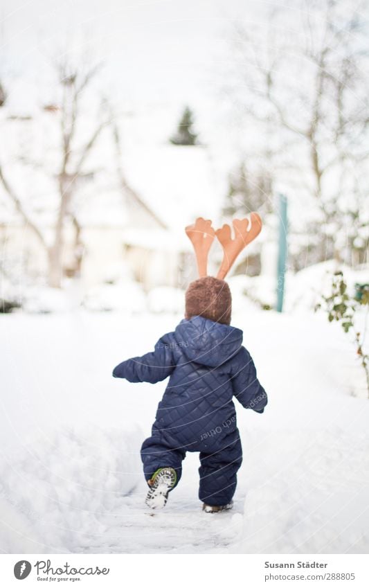 Ren(n)tier Kind Körper 1 Mensch 1-3 Jahre Kleinkind Winter laufen hell Rentier Kostüm Weihnachten & Advent Schneelandschaft Hilfsbereitschaft Arbeitsanzug Horn