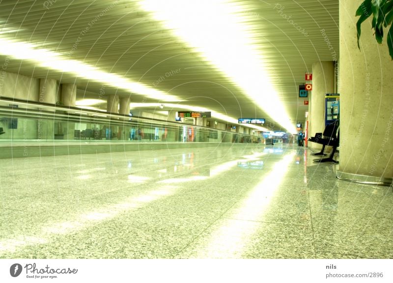 Verspätung Mallorca Reflexion & Spiegelung Förderband Rolltreppe Lichtstreifen Palme Langzeitbelichtung Flughafen Fliesen u. Kacheln Bank Gate