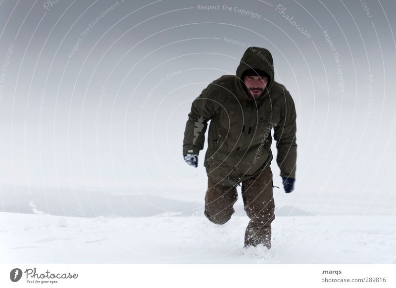 Tiefschnee Ausflug Winter Schnee Winterurlaub Mensch maskulin Erwachsene 1 Umwelt Natur Klima schlechtes Wetter Eis Frost gehen laufen kalt Mut Einsamkeit