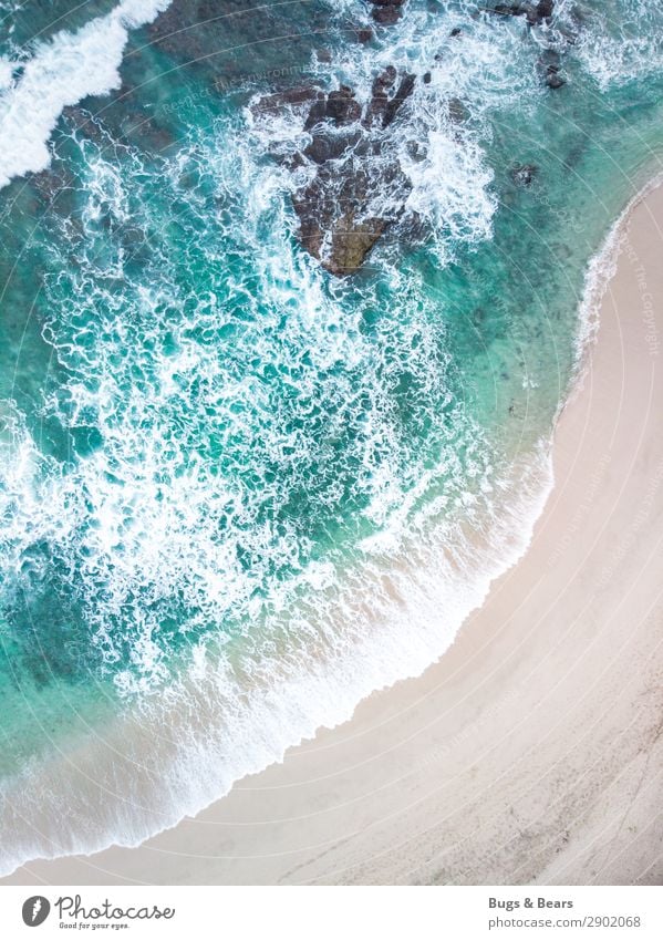 Vogelperspektive Natur Landschaft Sand Wasser Schönes Wetter Wellen Küste Strand Bucht Riff Korallenriff Meer Abenteuer Indonesien Reisefotografie Sandstrand