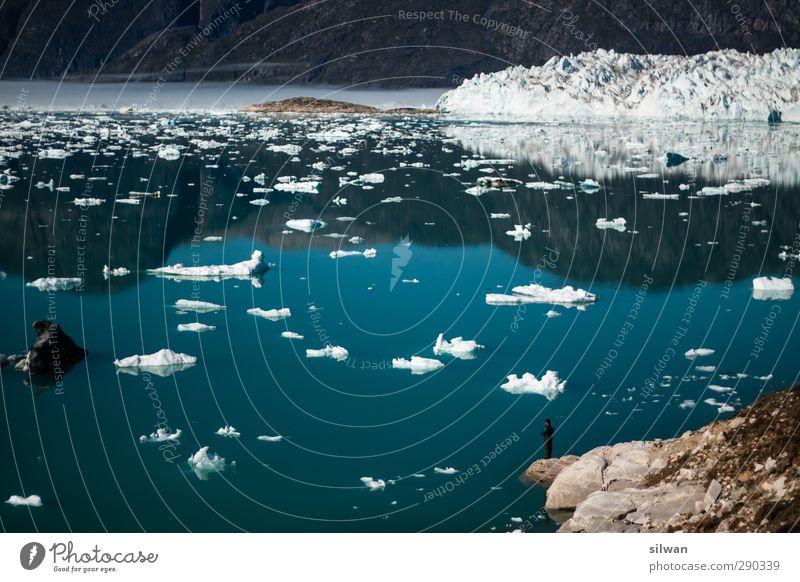 Green(fisherman #II)land Abenteuer Expedition maskulin 1 Mensch 18-30 Jahre Jugendliche Erwachsene Landschaft Wasser Herbst Eis Frost Felsen Gletscher Fjord