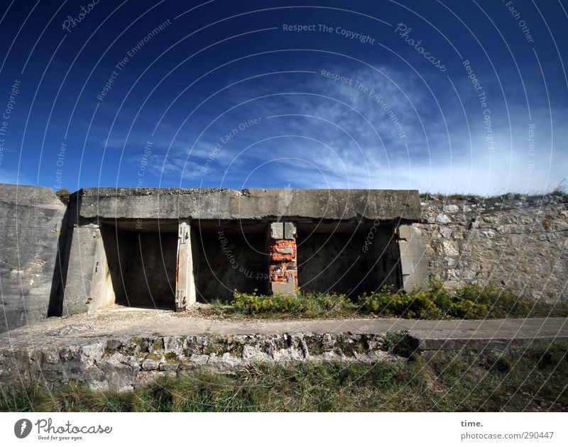 unterbesetzt | und das ist gut so Himmel Wolken Schönes Wetter Wiese Tunnel Bunker Mauer Wand Sehenswürdigkeit Wahrzeichen atlantikwall alt gruselig historisch