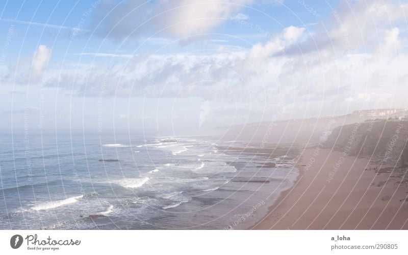 unendliche weite Natur Landschaft Urelemente Erde Sand Wasser Himmel Wolken Horizont Sommer Schönes Wetter Nebel Felsen Wellen Küste Strand Meer ästhetisch