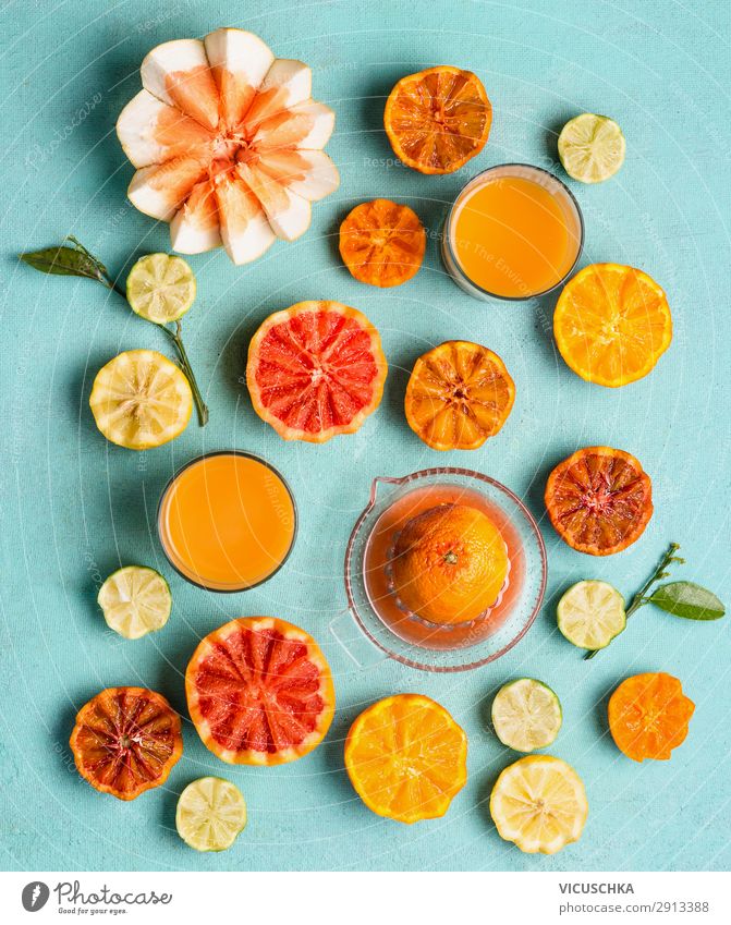 Frisch gepresster Zitrussaft Lebensmittel Frucht Orange Getränk Saft Glas Stil Design Gesunde Ernährung Sommer gelb Hintergrundbild Grapefruit Vitamin C Pomelo